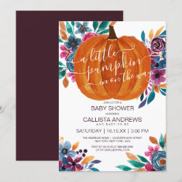 Invitación Pequeña Calabaza Caída Floral Acuarela Baby Shower