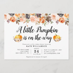 Invitación pequeña calabaza caída florida ducha de bebé