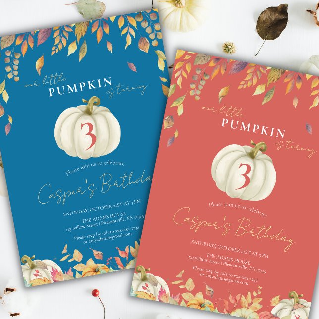 Invitación Pequeña Calabaza Caída Nacimiento Agua Azul (Subido por el creador)