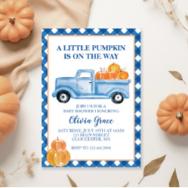 Invitación Pequeña Calabaza Camioneta Azul Baby Shower de Oto