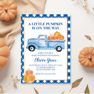Invitación Pequeña Calabaza Camioneta Azul Baby Shower de Oto