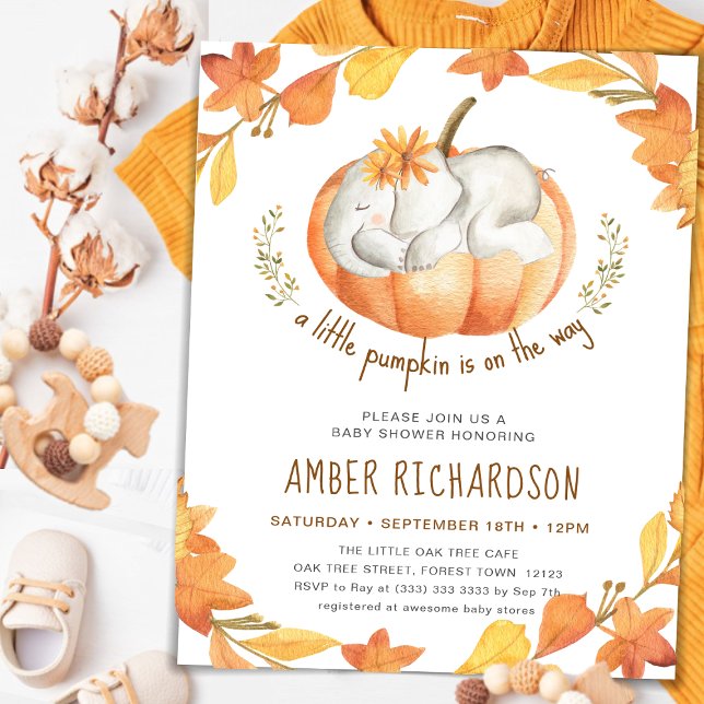 Invitación Pequeña Calabaza Chica de Elefantes de Otoño Baby  (Subido por el creador)
