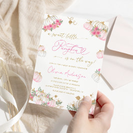 Invitación Pequeña Calabaza Chica Floral Rosa Baby Shower