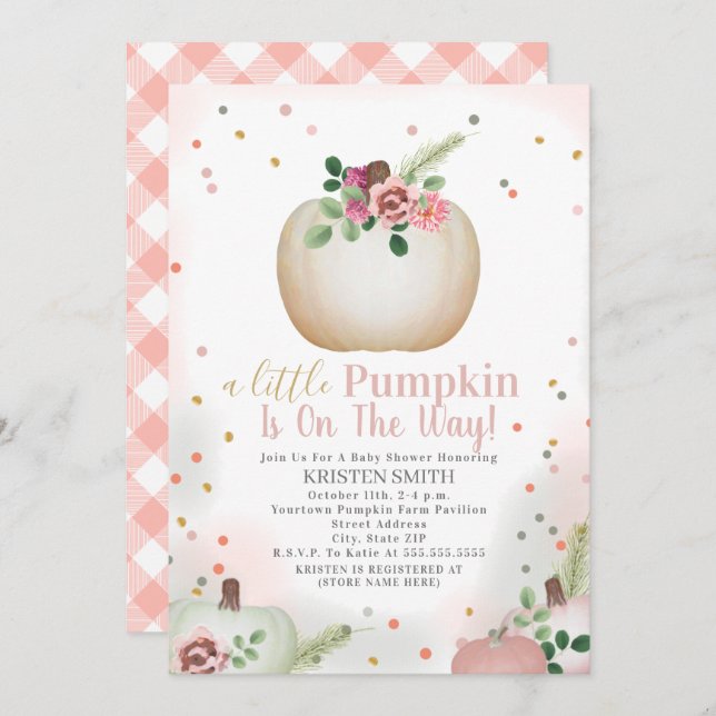 Invitación Pequeña Calabaza Chica rosado Baby Shower (Anverso / Reverso)