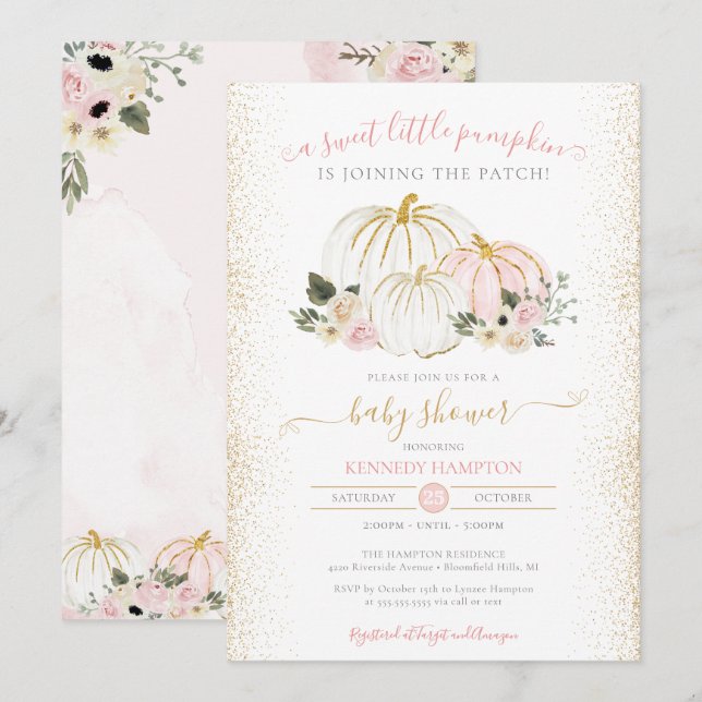 Invitación Pequeña calabaza Chica rosado de oro blanco Baby S (Anverso / Reverso)