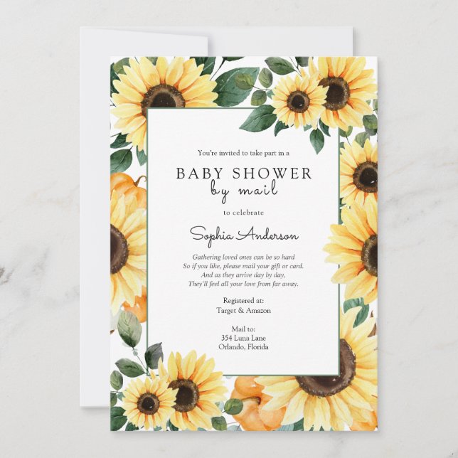 Invitación Pequeña Calabaza con Sunflowers Baby Shower por co (Anverso)