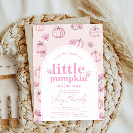 Invitación pequeña calabaza coqueta rosa de la proa otoño de