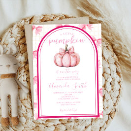 Invitación pequeña calabaza coqueta rosa de la proa otoño de