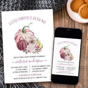 Invitación Pequeña calabaza cosecha Berry Baby Shower rosa