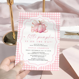 Invitación Pequeña Calabaza Cuidada Chica Rosado Bow Baby Sho