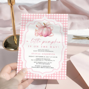 Invitación Pequeña Calabaza Cuidada Chica Rosado Bow Baby Sho