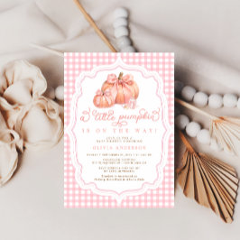 Invitación Pequeña Calabaza Cuidada Chica Rosado Bow Baby Sho