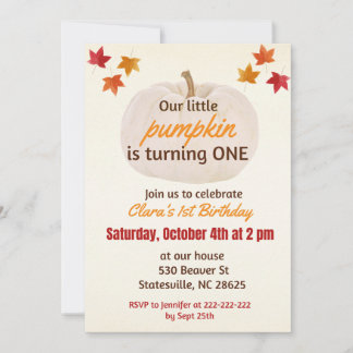 Invitación pequeña calabaza cumple UNO