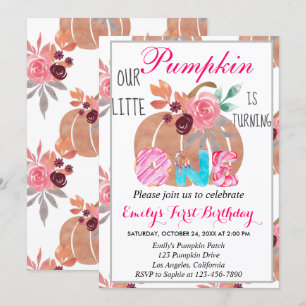 Invitación Pequeña Calabaza Cumpleaños Donut Dulce 1er Primer