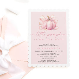 Invitación Pequeña Calabaza Cuta Chica Rosa Baby Shower