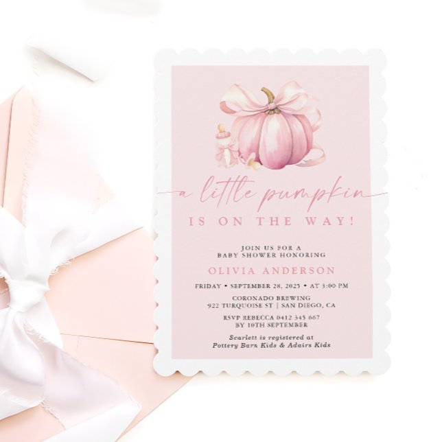 Invitación Pequeña Calabaza Cuta Chica Rosa Baby Shower (Subido por el creador)