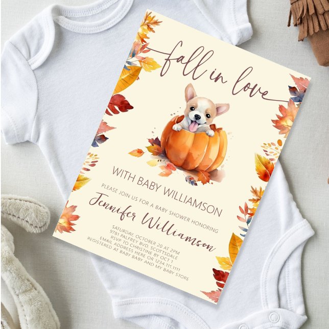 Invitación Pequeña calabaza de cariño Baby Shower (Cute Little Pumpkin Puppy Fall Baby Shower Invitation
)