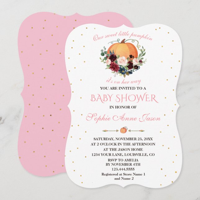 Invitación Pequeña calabaza de la Marina Borgoña Baby Shower  (Anverso / Reverso)