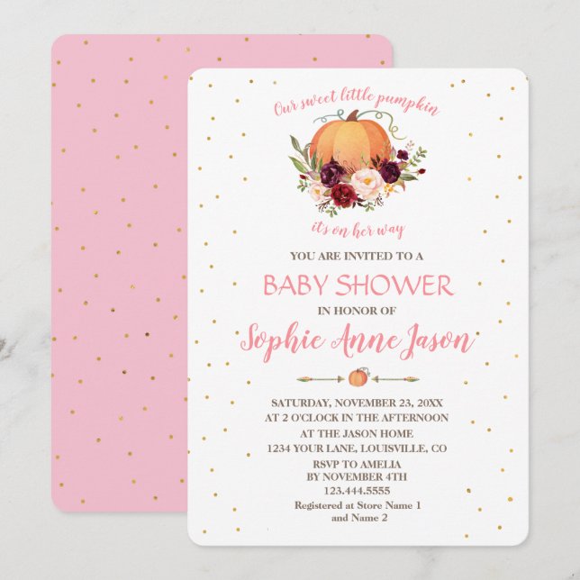 Invitación Pequeña calabaza de moda Baby Shower de Acción de  (Anverso / Reverso)
