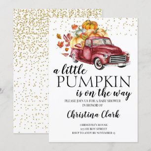 Invitación Pequeña Calabaza de otoño Cute Red Truck Baby Show
