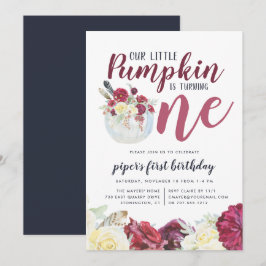 Invitación Pequeña Calabaza de otoño floral primera fiesta de