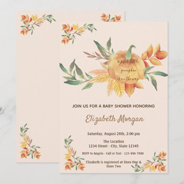 Invitación Pequeña Calabaza, Despedida de Bebé (Anverso / Reverso)