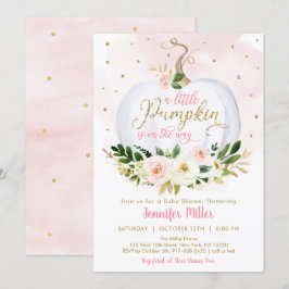 Invitación Pequeña Calabaza Dorada Rosa Floral Baby Shower