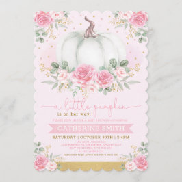 Invitación Pequeña calabaza dorada rosada caída Baby Shower