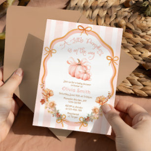 Invitación Pequeña Calabaza Elegante Bow Floral Baby Shower