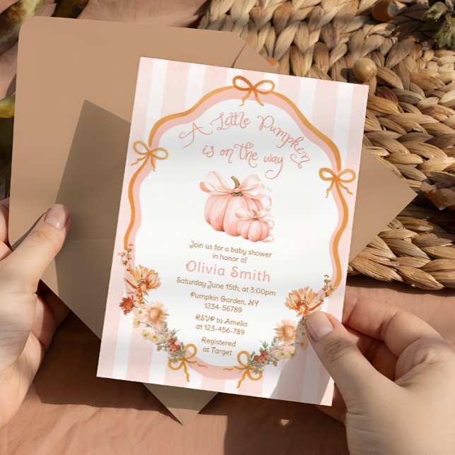 Invitación Pequeña Calabaza Elegante Bow Floral Baby Shower (Subido por el creador)