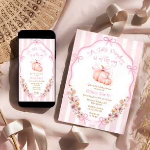 Invitación Pequeña Calabaza Elegante Bow Floral Rosa Baby Sho
