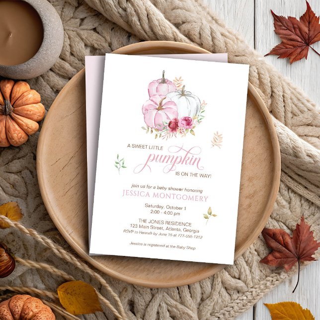 Invitación Pequeña calabaza en camino a Baby Shower rosa (Subido por el creador)