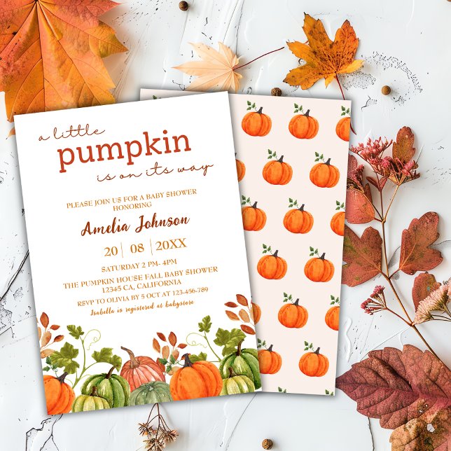 Invitación Pequeña Calabaza en camino a la Baby Shower otoño (Subido por el creador)