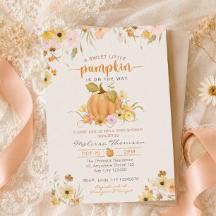 Invitación Pequeña Calabaza En Camino Floral Otoño Baby Showe
