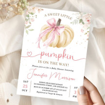 Pequeña Calabaza en Camino Lazo Rosa Baby Shower