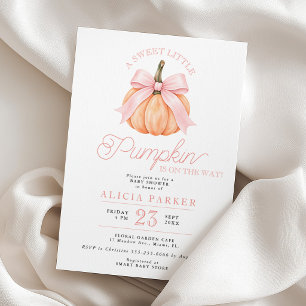Invitación Pequeña calabaza en camino lazo rosa baby shower