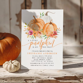 Invitación Pequeña Calabaza En Camino Otoño Floral Baby Showe