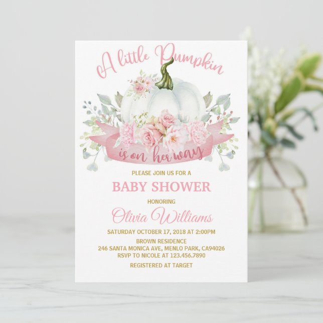Invitación Pequeña calabaza en el Baby Shower de la manera en (Anverso de pie)