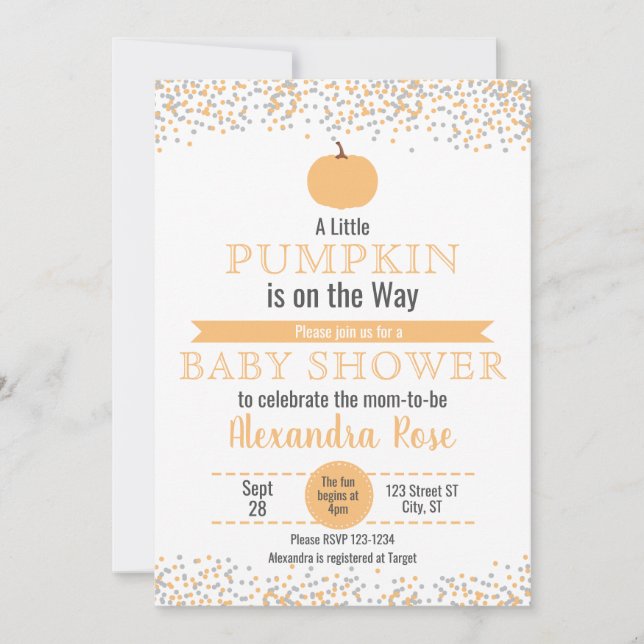 Invitación Pequeña calabaza en el camino a Baby Shower (Anverso)