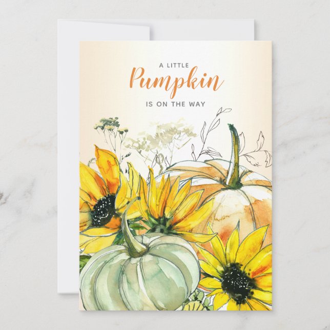 Invitación Pequeña calabaza en el camino a Baby Shower acuare (Anverso)