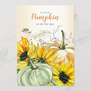 Invitación Pequeña calabaza en el camino a Baby Shower acuare