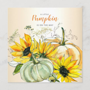 Invitación Pequeña calabaza en el camino a Baby Shower acuare