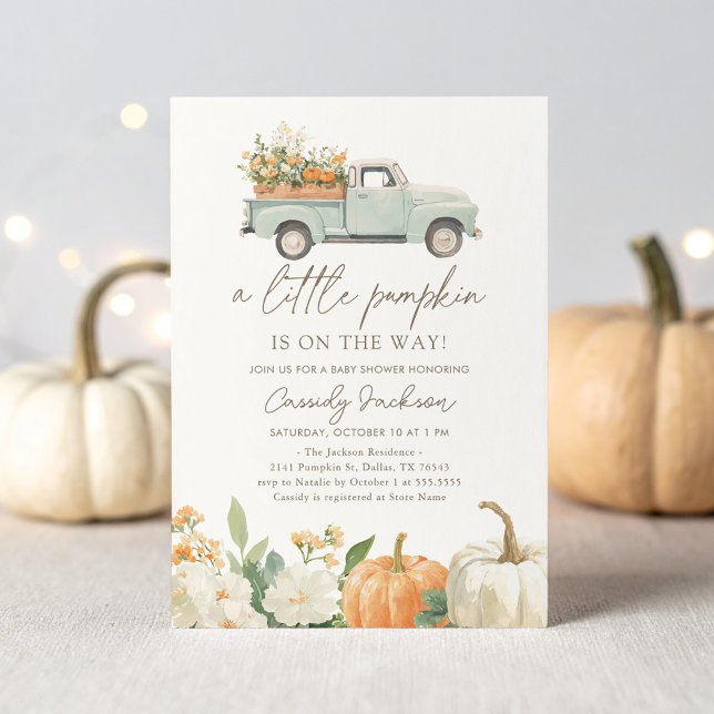 Invitación Pequeña calabaza en el camino a caer en Baby Showe (Subido por el creador)