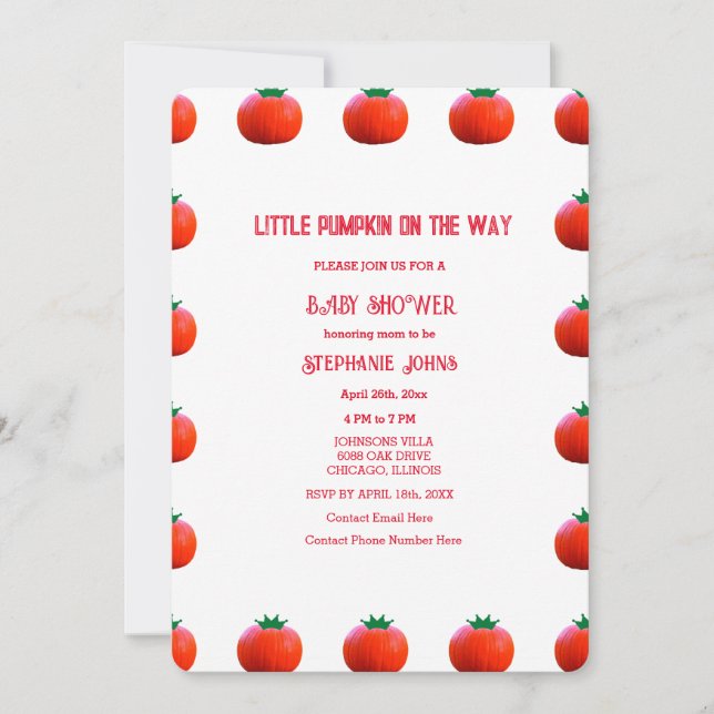 Invitación Pequeña Calabaza En El Camino A La Caída De Baby S (Anverso)