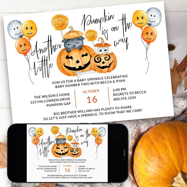 Invitación Pequeña calabaza en el camino a la rociada del beb (Little Pumpkin Baby Sprinkle Invitation for halloween season)