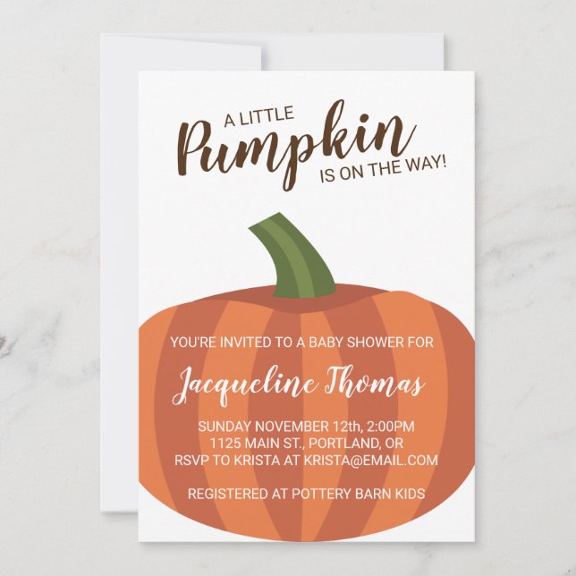 Invitación Pequeña Calabaza En El Camino Cae En Baby Shower (Anverso)