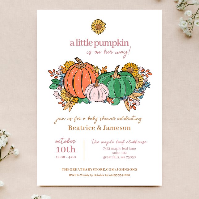 Invitación Pequeña calabaza en el camino Chica Baby Shower (Subido por el creador)
