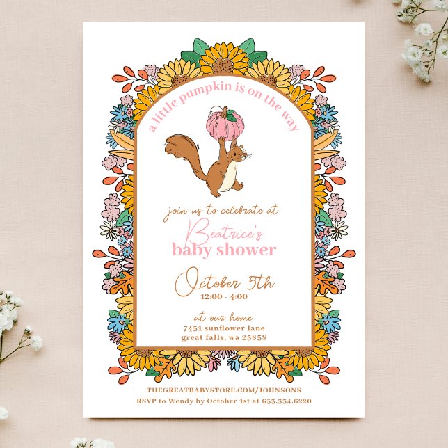 Invitación Pequeña calabaza en el camino Chica Baby Shower (Subido por el creador)