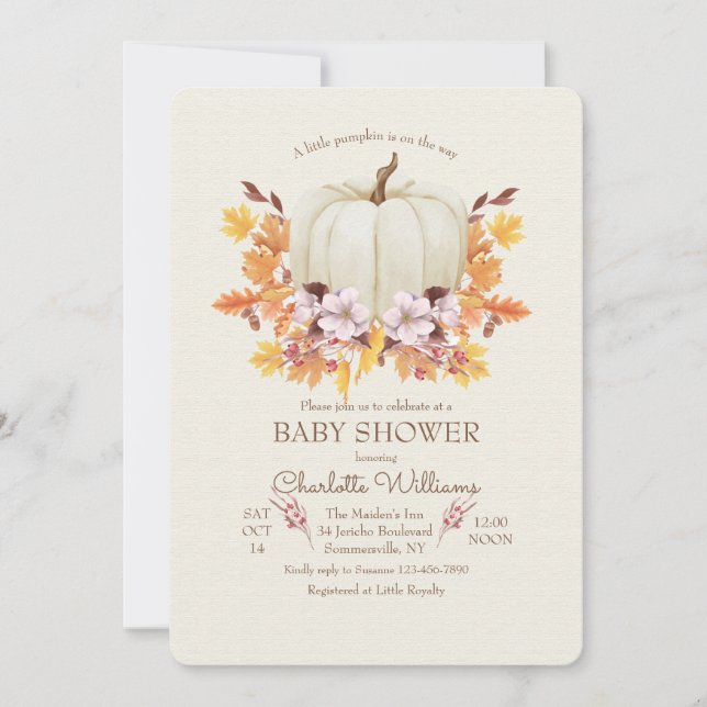 Invitación Pequeña Calabaza En El Camino De Baby Shower (Anverso)