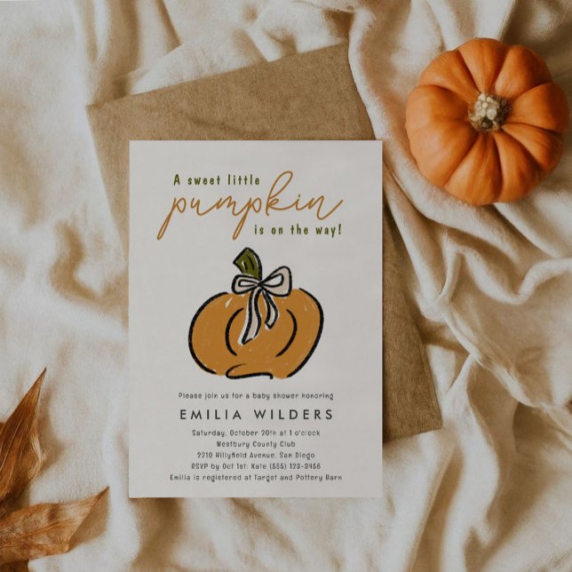 Invitación Pequeña Calabaza En El Camino De Baby Shower (A sweet little pumpkin is on the way and we're ready to celebrate with cute baby shower invitations.)